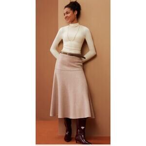 OGL Soft Flared Midi Skirt Heather Oatmeal L